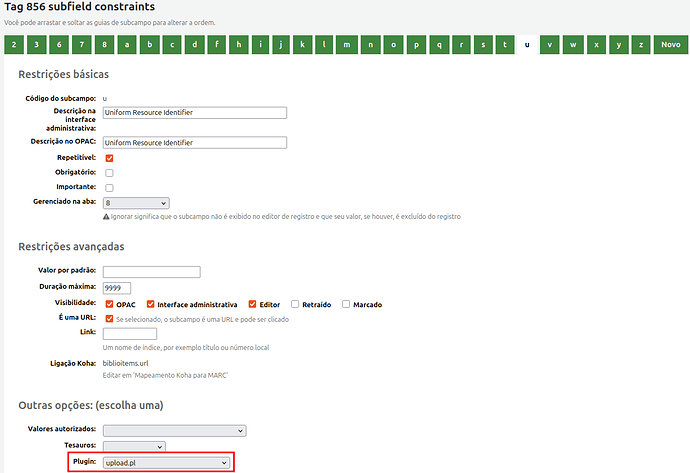 Configuração do campo 856