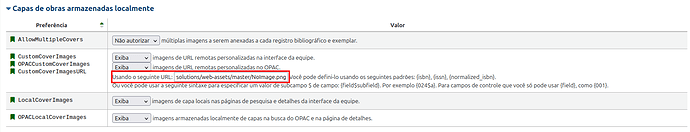 Configurações de Capas de obras armazenadas localmente