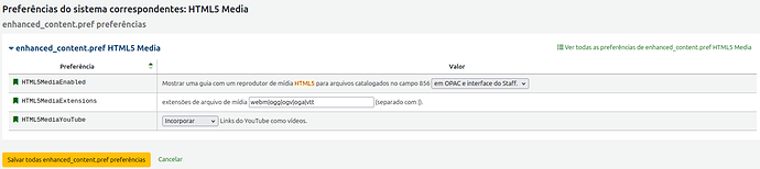Preferências do sistema correspondentes: HTML5 Media
