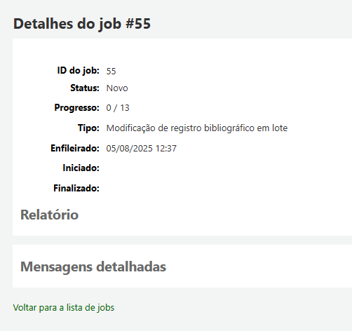 Detalhes do job